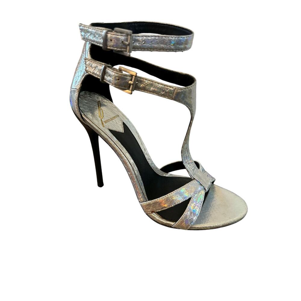 New Brian Atwood Iridescent Laetitia Hologram Snakeskin/Leather  Sandals SZ 6